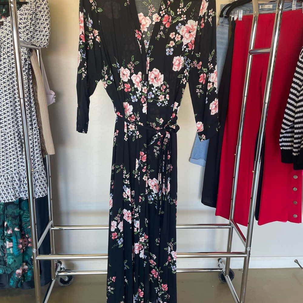 INC International Concepts Black Floral Long Sleeve Dress
